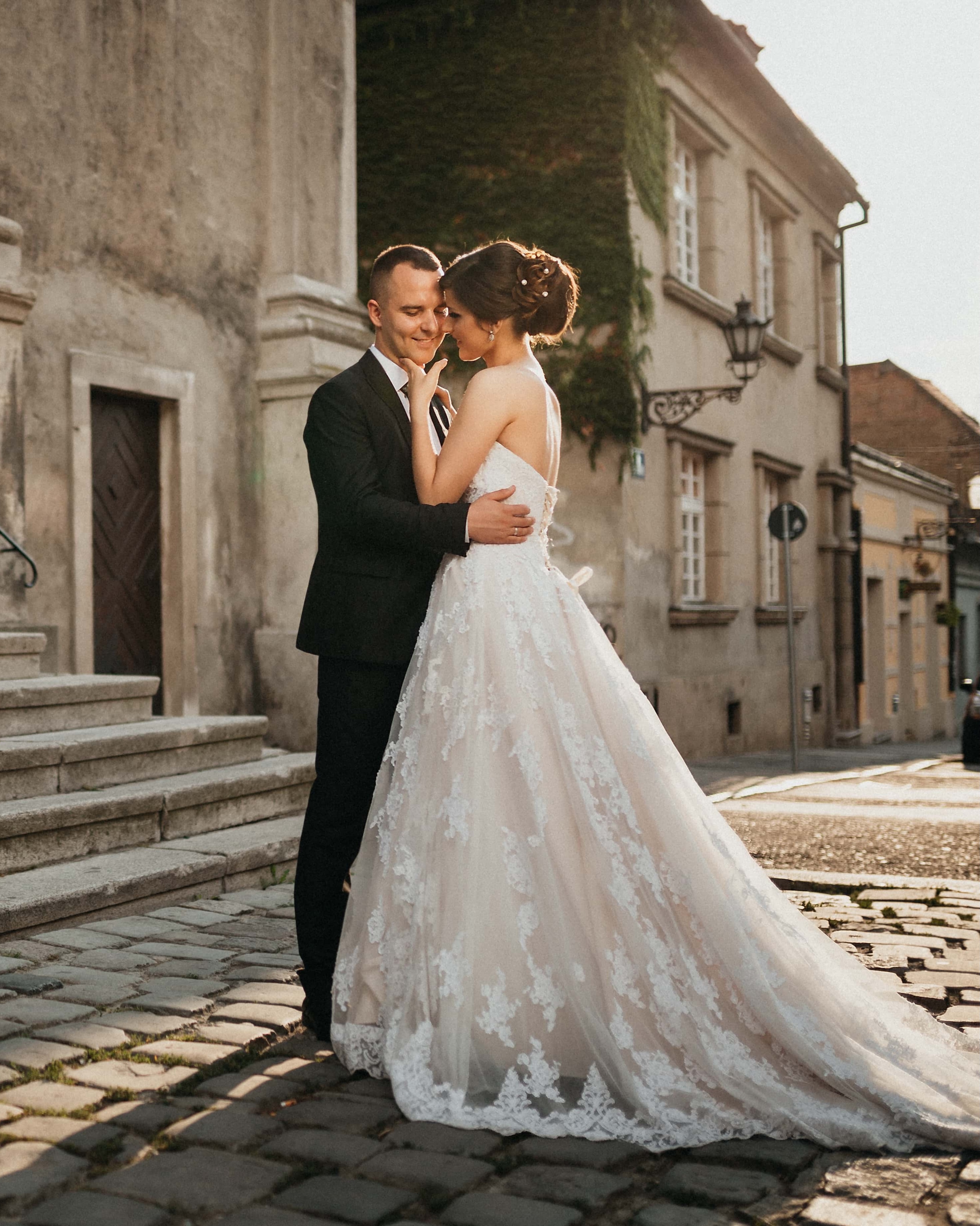 Engaged couple practicing their wedding dance together